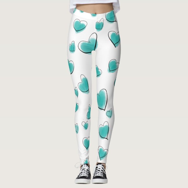 Leggings Patrón de Corazón de Acuarela Cuta (Anverso)