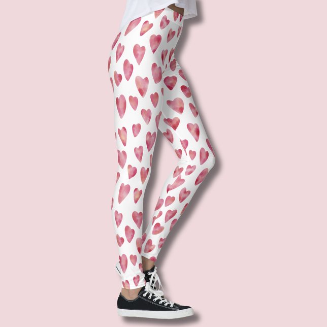 Leggings Patrón de corazón de amor rosa (Pink watercolor love heart leggings)