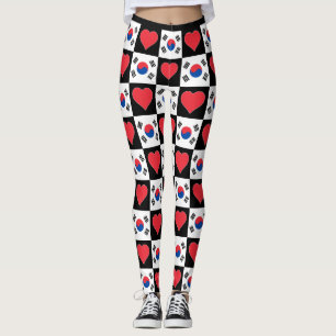 Leggings Patrón de corazón de bandera de Corea del Sur patr