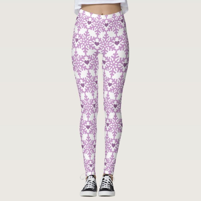 Leggings Patrón de corazón de copo de nieve (Anverso)