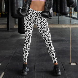 Leggings Patrón de corazón de leopardo blanco y negro