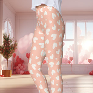 Leggings Patrón de corazón de melocotón y blanco para el Dí