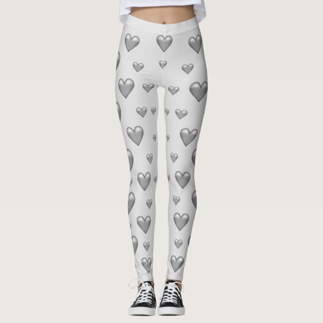Leggings Patrón de corazón gris plateado (Anverso)