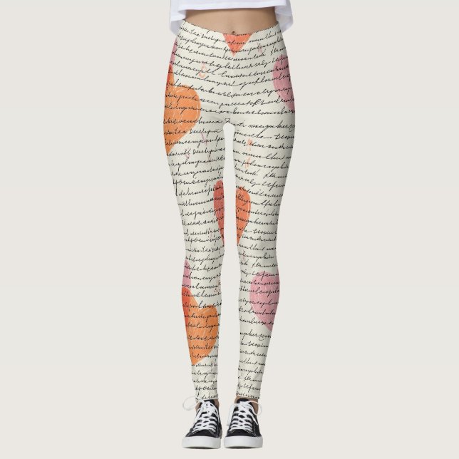 Leggings Patrón de corazón moderno con fondo de escritura ( (Anverso)