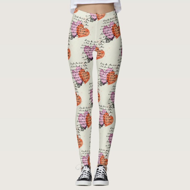 Leggings Patrón de corazón moderno con fondo de escritura ( (Anverso)