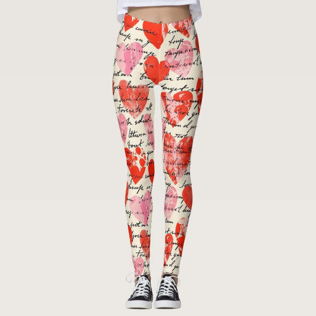 Leggings Patrón de corazón moderno con fondo de escritura ( (Anverso)