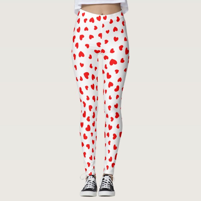 Leggings Patrón de corazón rojo (Anverso)