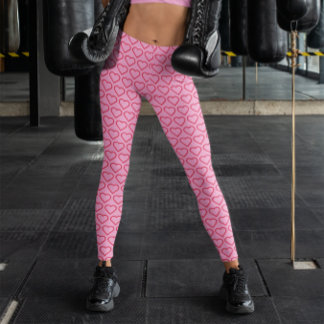 Leggings Patrón de corazón rojo brillante y rosa