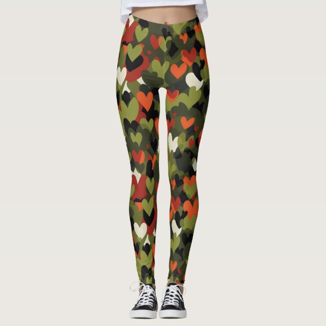 Leggings Patrón de corazón rojo verde (Anverso)