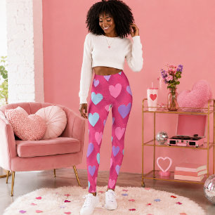 Leggings Patrón de Corazón Rosa Neon