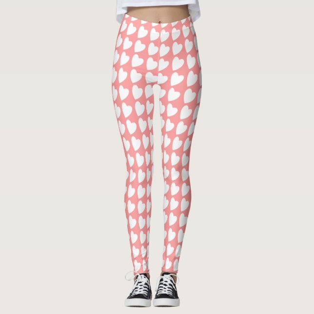 Leggings Patrón de corazón rosa y blanco (Anverso)