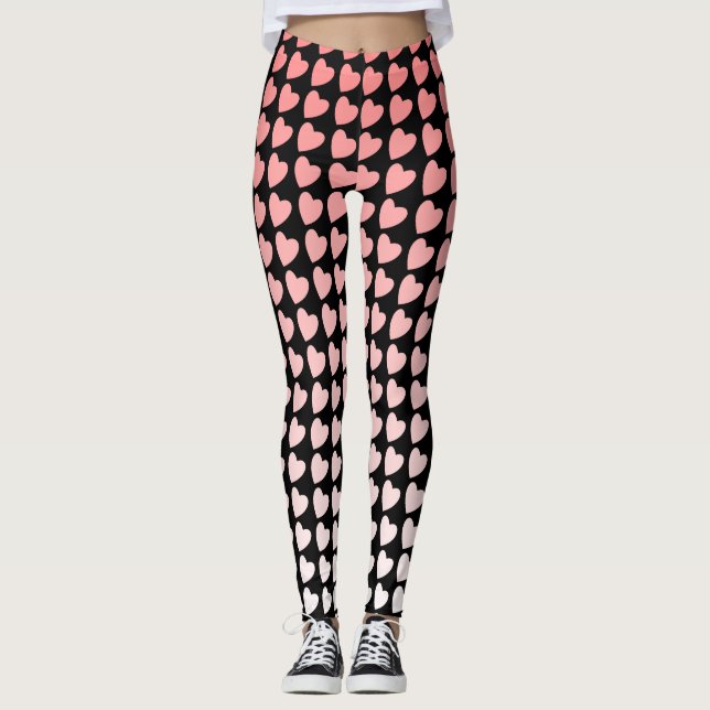 Leggings Patrón de corazón rosa y negro gradiente femenino (Anverso)