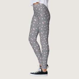 Leggings Patrón de corazón rosado en gris