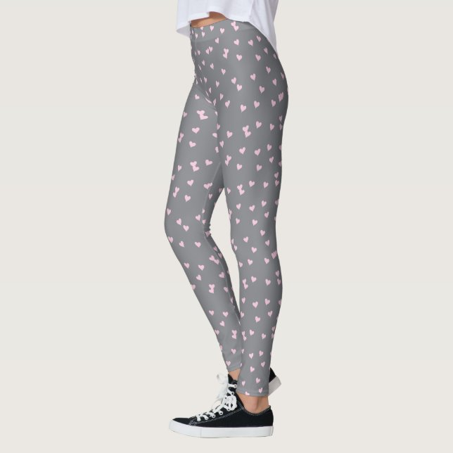 Leggings Patrón de corazón rosado en gris (Izquierda)