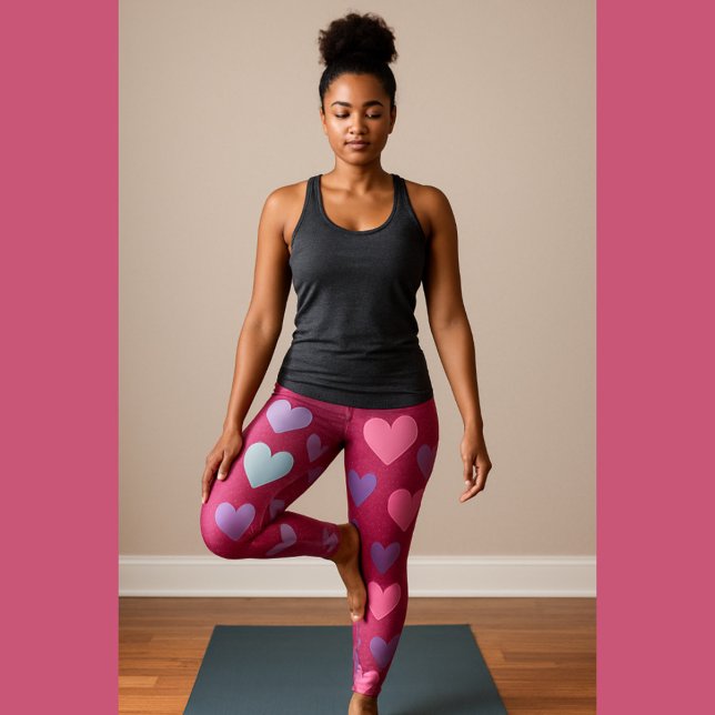 Leggings Patrón de corazón rosado neón (Subido por el creador)
