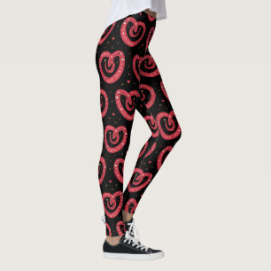 Leggings Patrón de Corazones Abstractos Rojos y Giratorios