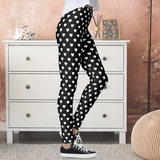 Leggings Patrón de corazones blancos negros pequeños (Subido por el creador)