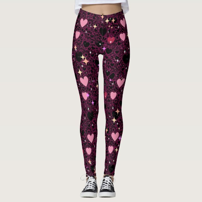 Leggings Patrón de corazones brillantes 01 (Anverso)
