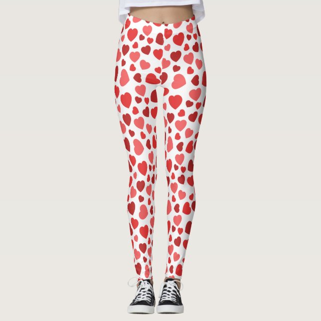 Leggings Patrón De Corazones, Corazones Rojos, Patrón De Co (Anverso)