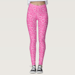 Leggings Patrón de corazones de amor rosados y blancos