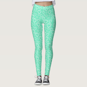 Leggings Patrón de Corazones de Amor Verde y Blanco