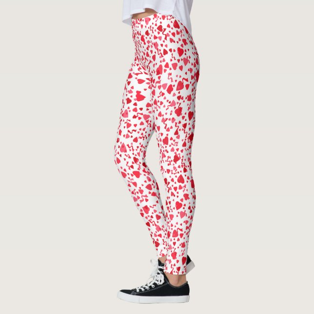 Leggings Patrón de corazones de confetti rojo divertido (Izquierda)