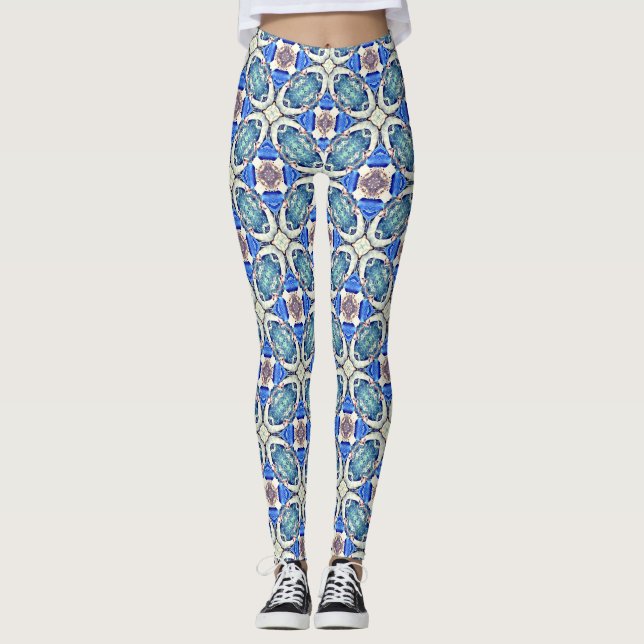 Leggings patrón de corazones de mandala azul (Anverso)