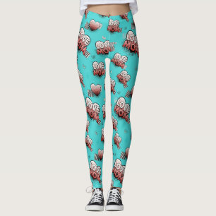 Leggings Patrón de corazones de Pop Art Turquesa para MAMÁ