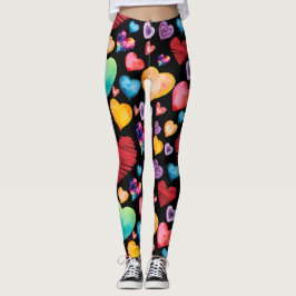 Leggings Patrón de corazones negros