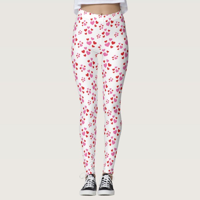 Leggings Patrón De Corazones Rojo Y Rosa (Anverso)