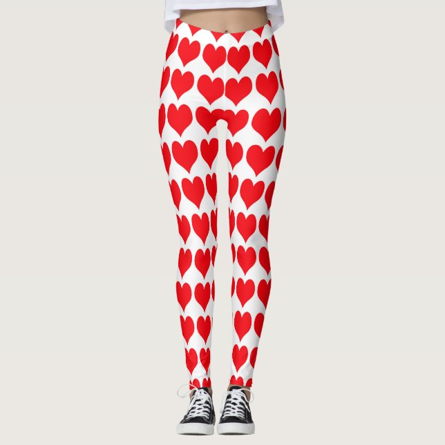 Leggings Patrón de Corazones Rojos Blancos (Anverso)