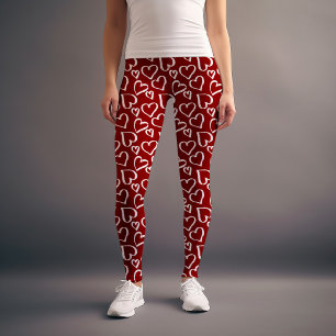 Leggings Patrón de corazones rojos con grillos