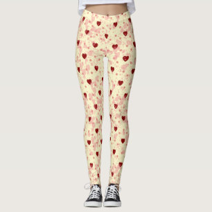 Leggings Patrón de Corazones Rojos sobre Fondo Amarillo