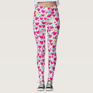 Leggings Patrón de corazones y hojas verdes