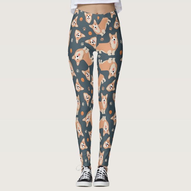 Leggings Patrón de corgi de corte (Anverso)