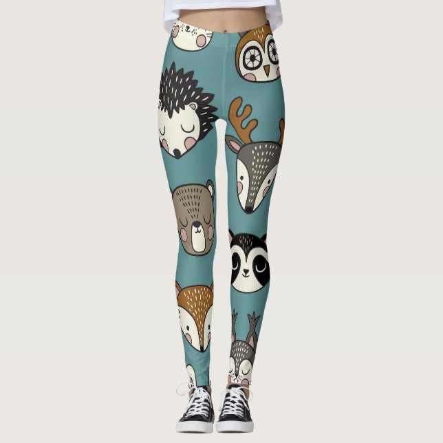 Leggings Patrón de cosecha de animales de bosque (Anverso)