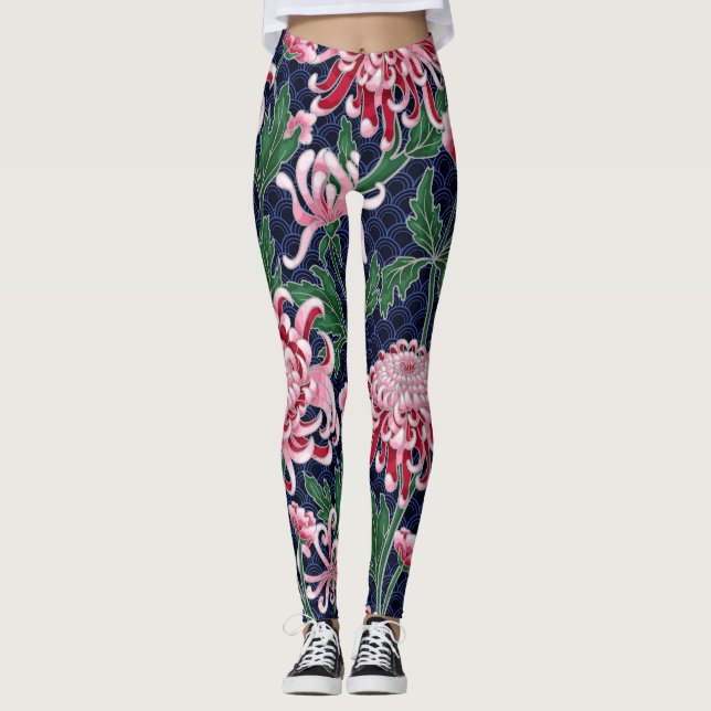 Leggings Patrón de cosecha de crisantemo japonés (Anverso)