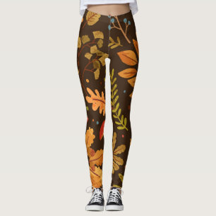 Leggings Patrón de cosecha de hongos de hojas de otoño