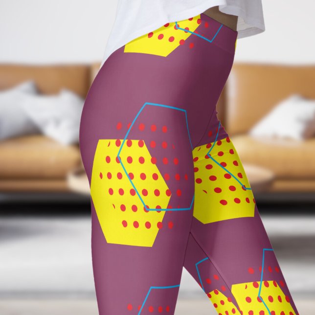 Leggings Patrón de cosecha de miel rosa negrita (Honey Harvest on Hot Pink )
