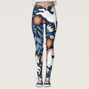 Leggings Patrón de cosecha de unicornios florales
