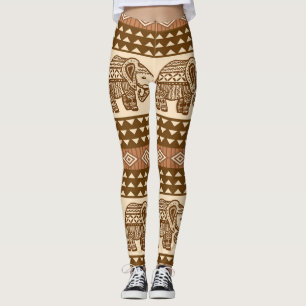 Leggings Patrón de cosecha geométrica de elefantes étnicos