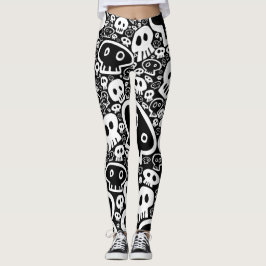 Leggings Patrón de cráneo blanco sobre negro