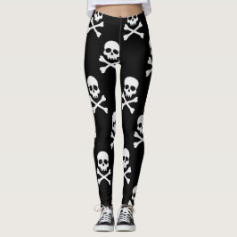 Leggings Patrón de cráneo blanco y de huesos cruzados