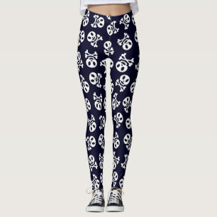 Leggings Patrón de cráneo blanco y de huesos cruzados