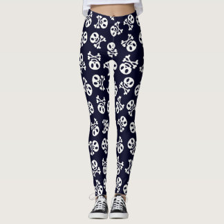 Leggings Patrón de cráneo blanco y de huesos cruzados