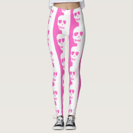Leggings Patrón de cráneo blanco y rosa