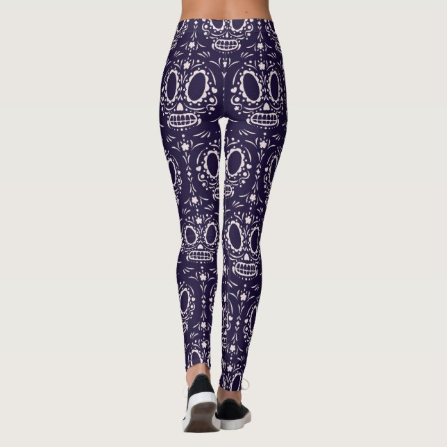 Leggings Patrón de cráneo de azúcar blanco (Reverso)