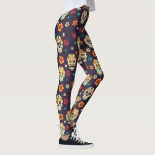 Leggings Patrón de cráneo de azúcar colorido
