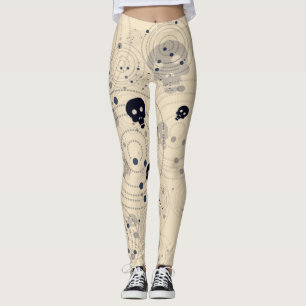 Leggings Patrón de cráneo de azúcar cósmico negro