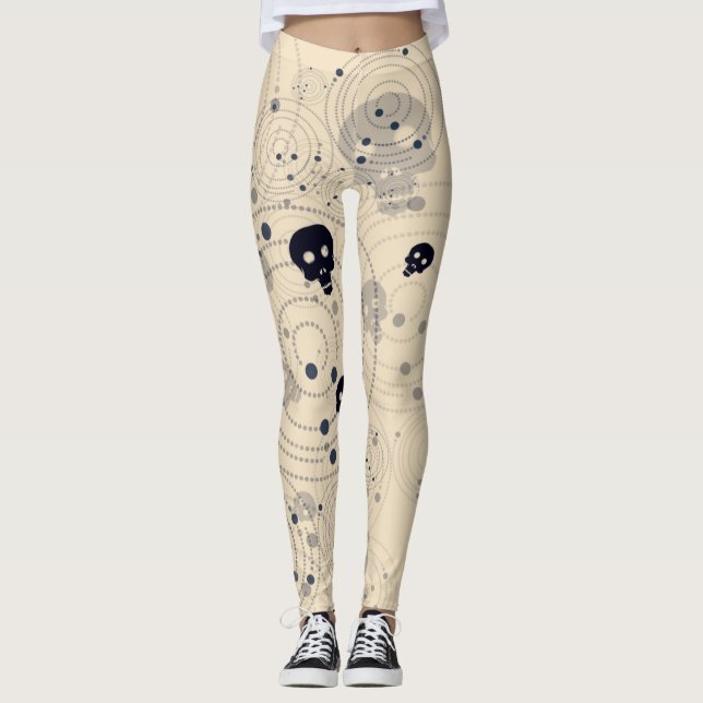 Leggings Patrón de cráneo de azúcar cósmico negro (Anverso)
